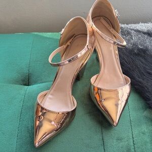 Women’s Rose Gold Pointed-Toe Ankle-Strap Heels
